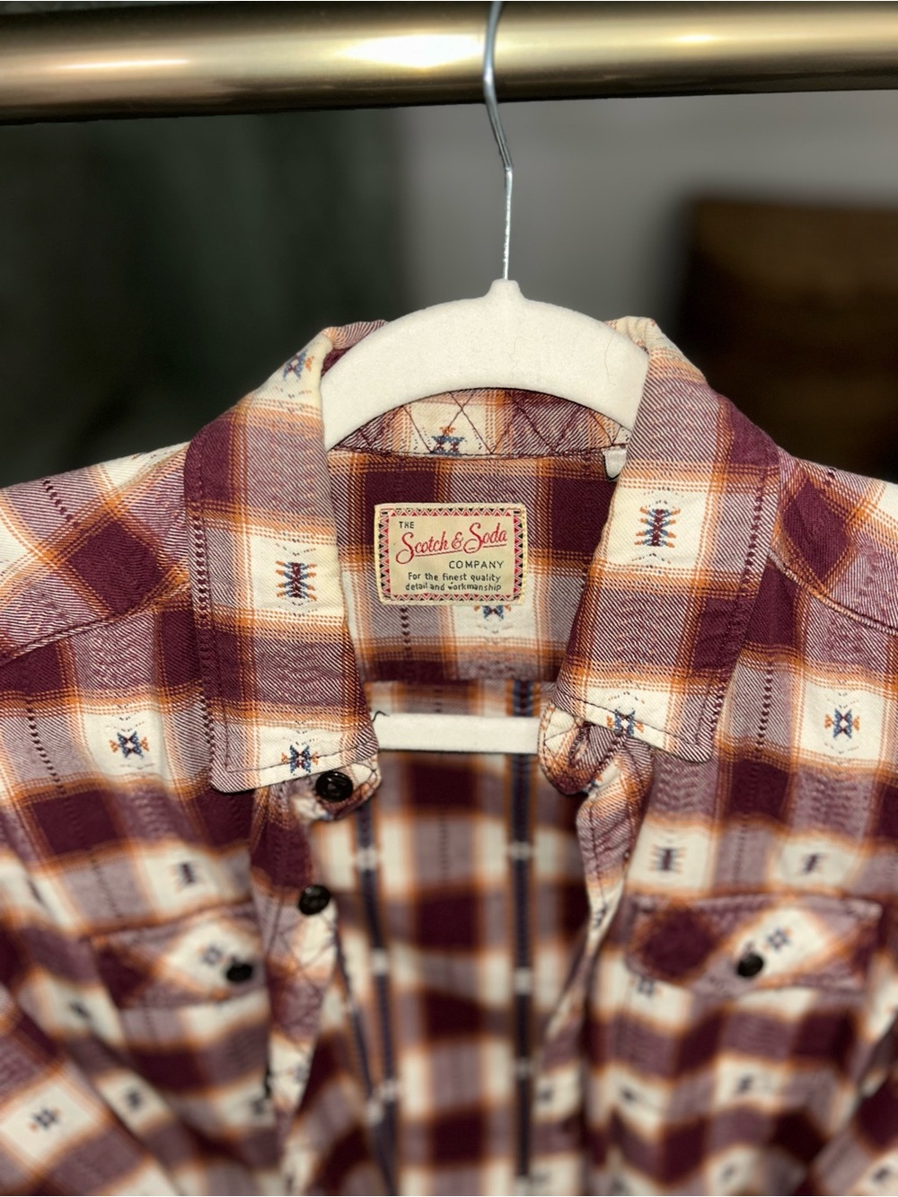 Scotch & Soda Burgundy and Cream Plaid Button-Down Shirt - Picture 2 of 5